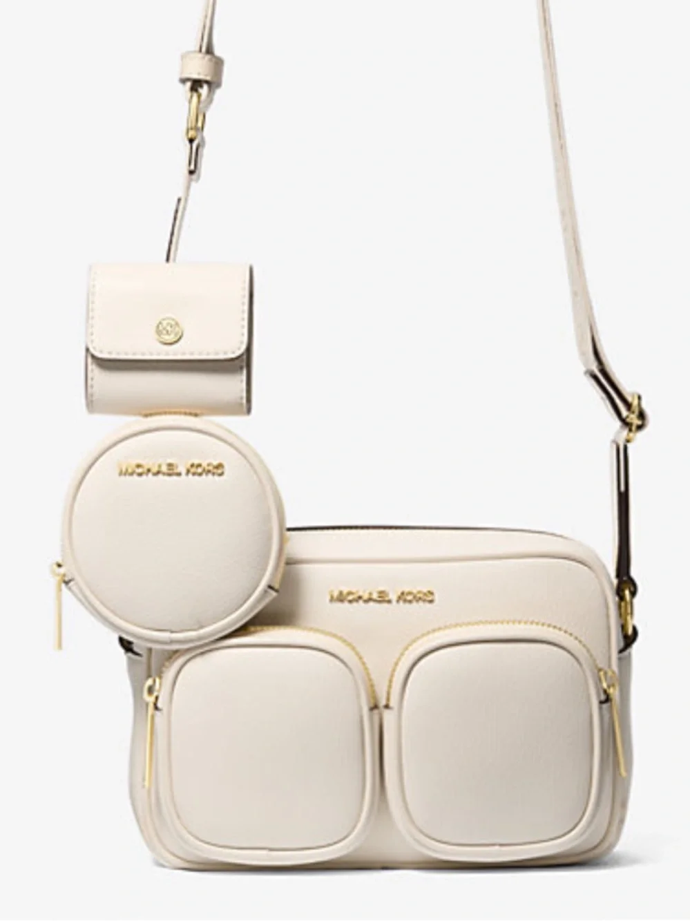 Michael Kors JST Md Pocket Leather Messenger XBody With Attachments Crossbody